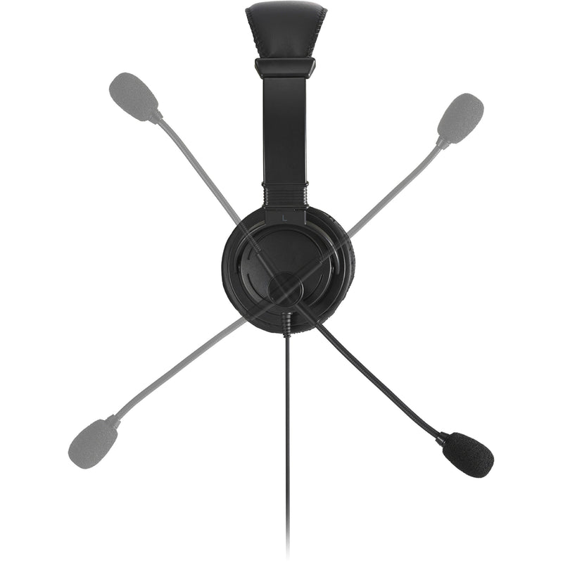 Top view of headset showing microphone rotation range with multiple position overlay