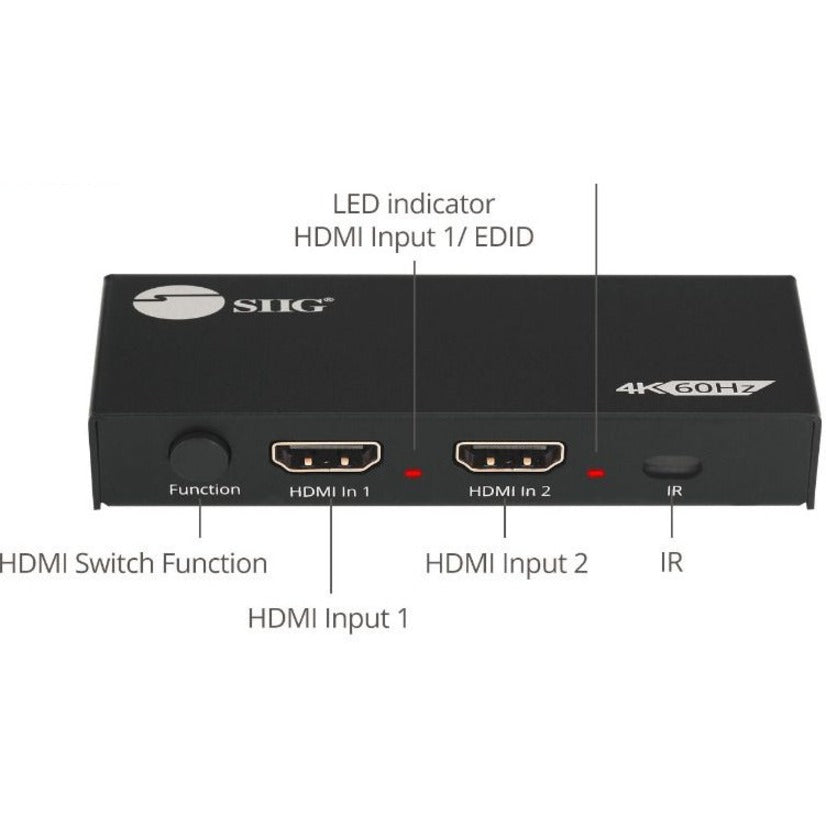 SIIG CE-H26D11-S1 2 puertos HDMI 2.0 4K HDR divisor / conmutador caja de color