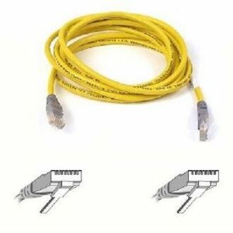 10-foot yellow Cat5e network patch cable with RJ-45 connectors and connector diagrams