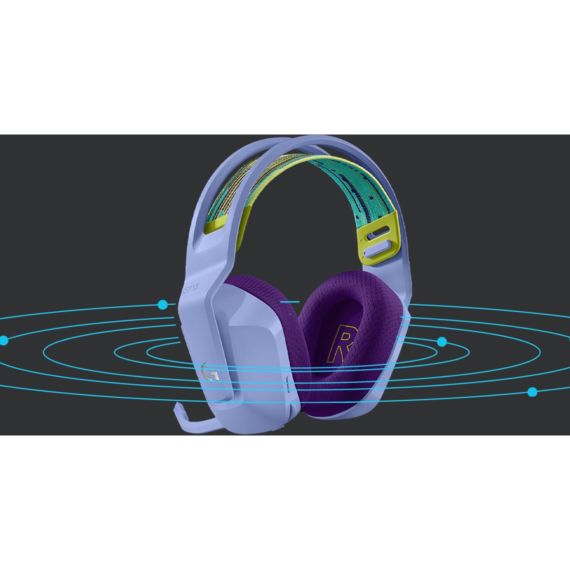赛睿 981-000889 G733 无线 RGB 游戏耳机，舒适，轻巧，浅紫色 罗技品牌 罗技