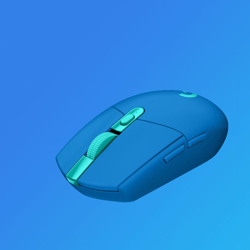 Angled view of Logitech G305 gaming mouse highlighting ergonomic design