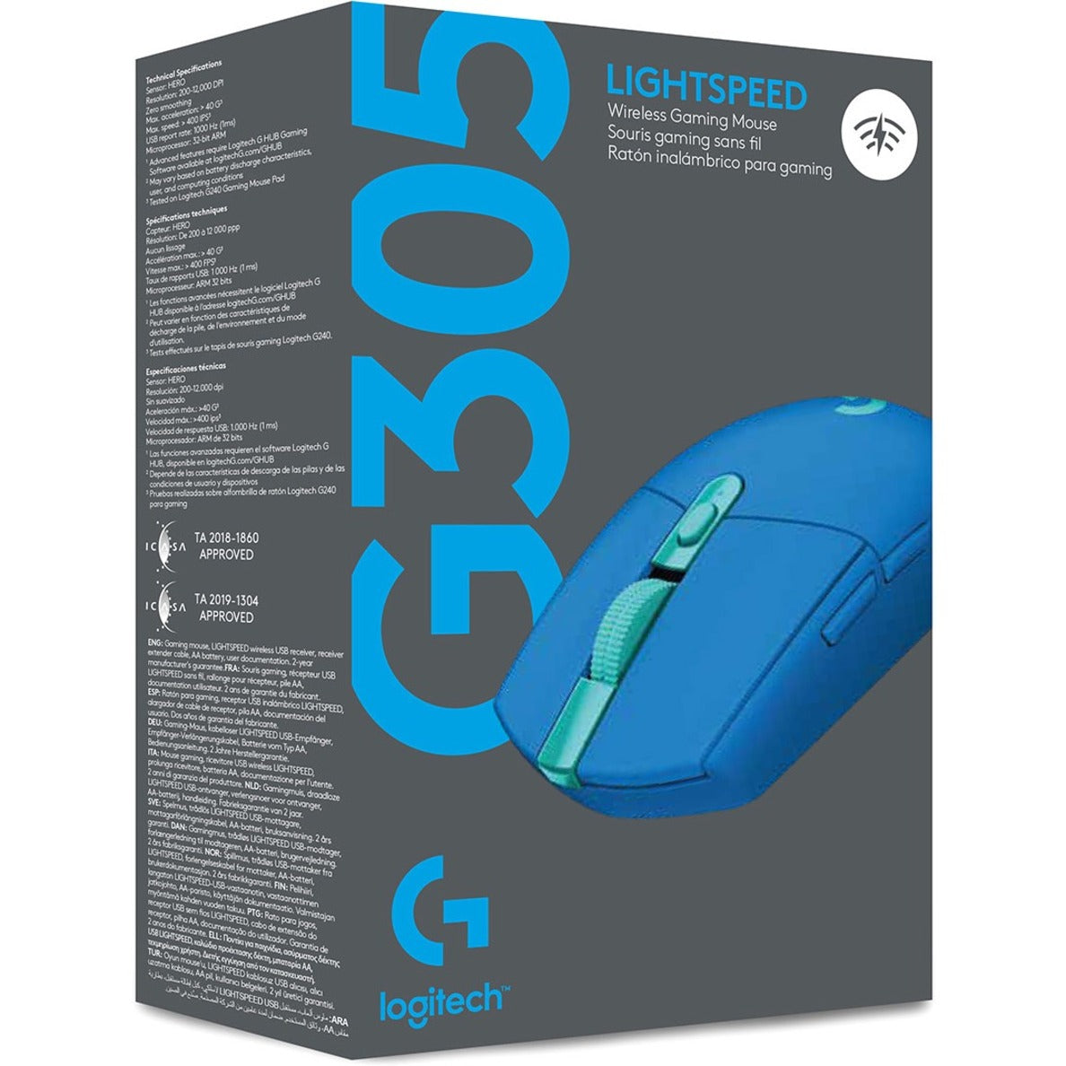 Retail packaging of Logitech G305 showing product specifications-alternate-image10