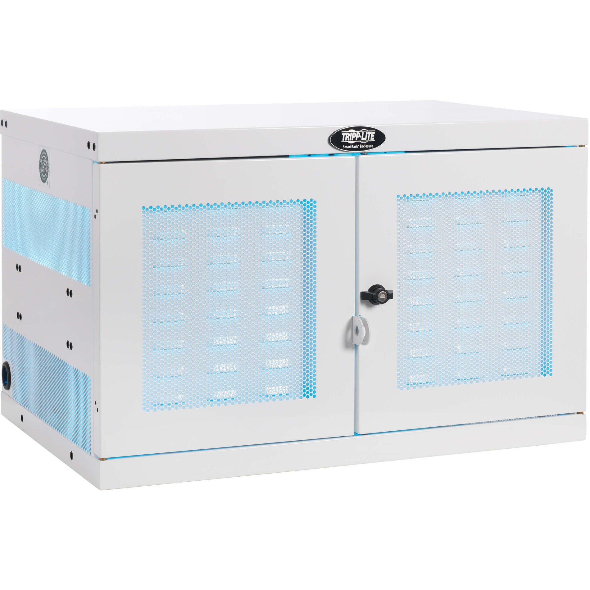 Front view of white hospital-grade UV charging cabinet with dual doors-alternate-image1