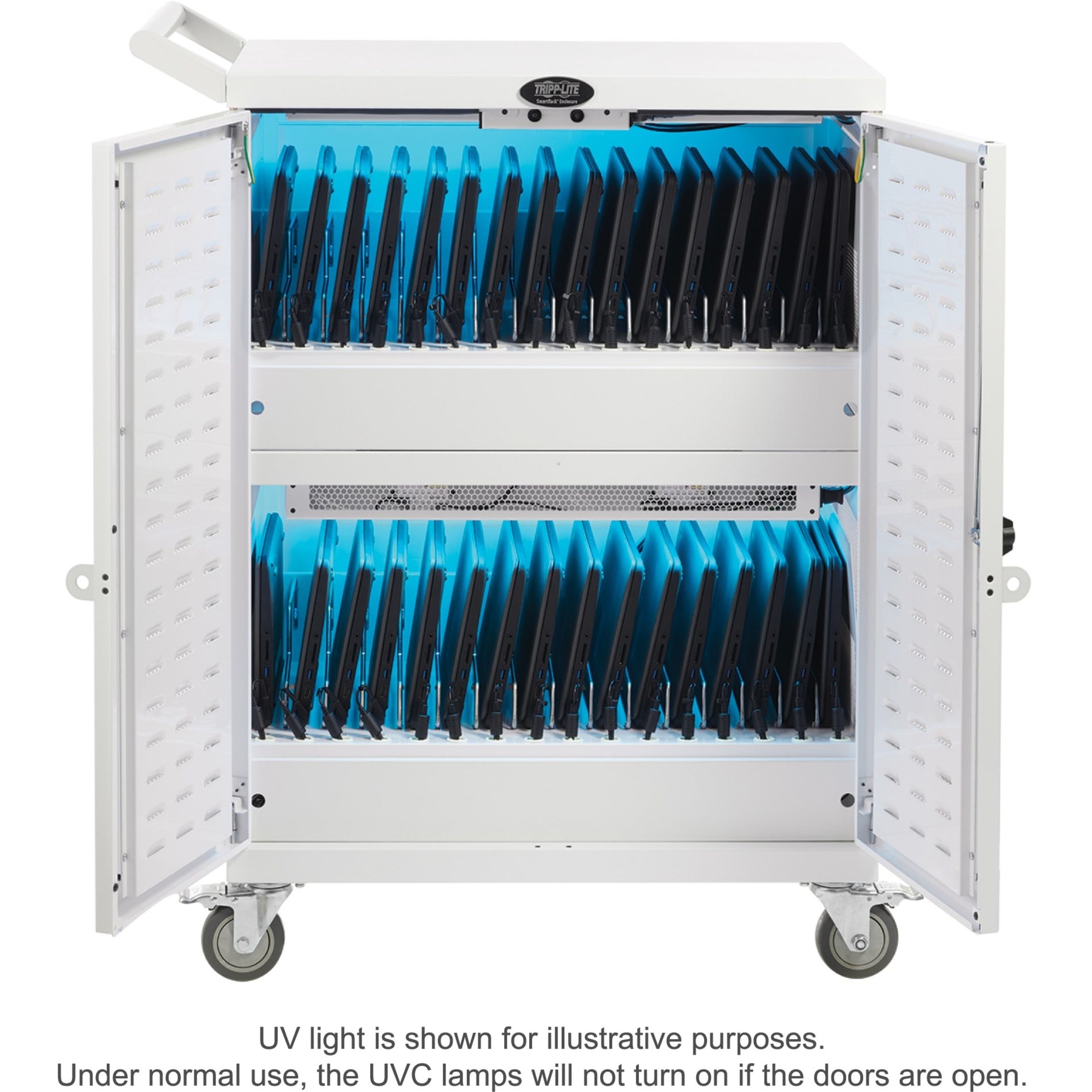 Tripp Lite CSC32ACWHG Hospital-Grade 32-Device UV Charging Cart Weiß Non-marring Wheel Antibakteriell Diebstahlschutz Kabelmanagement