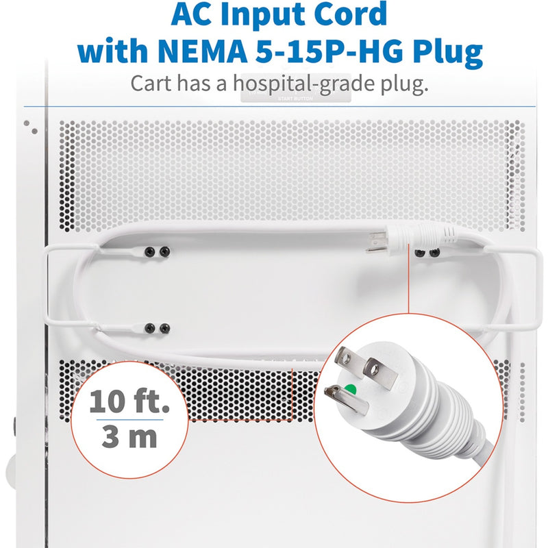 Detail of hospital-grade power cord and plug specifications