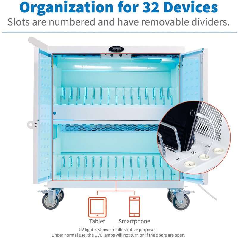 Interior view showing organized device slots and divider system