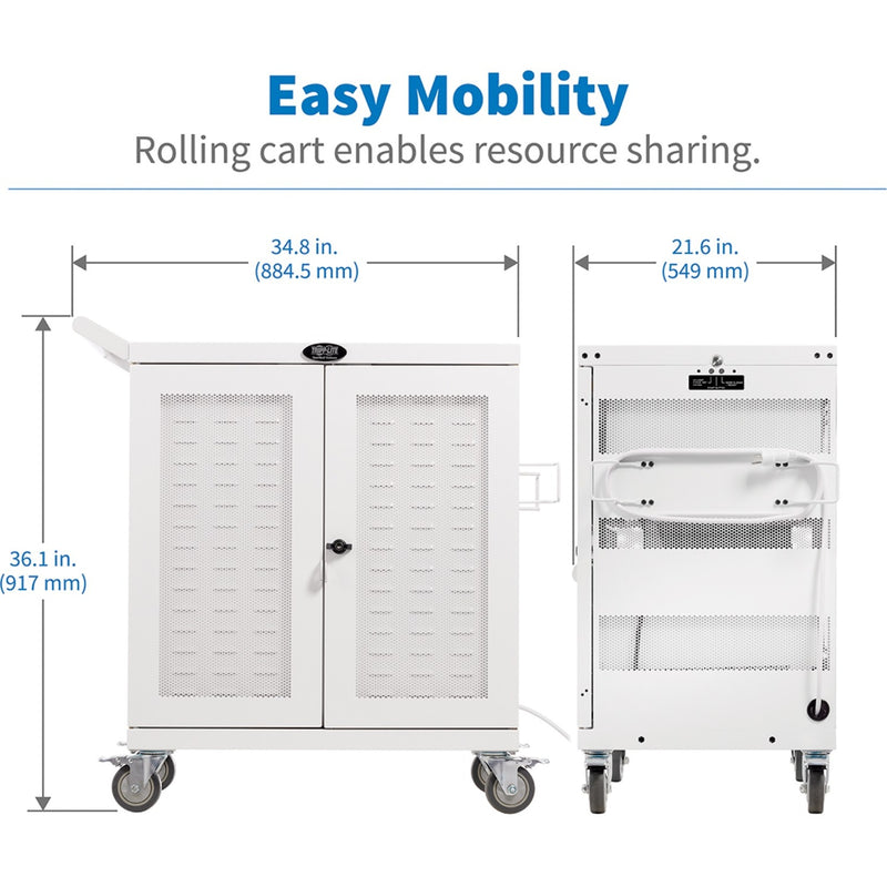 Dimensional specifications and mobility features of charging cart