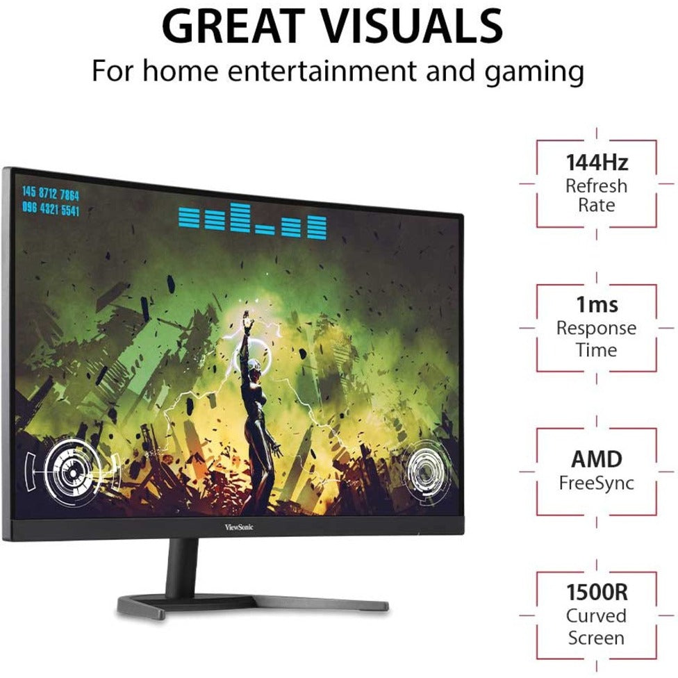 ViewSonic VX2768-2KPC-MHD Widescreen Gaming LCD Monitor, 27" Curved, 144Hz, WQHD, FreeSync Premium