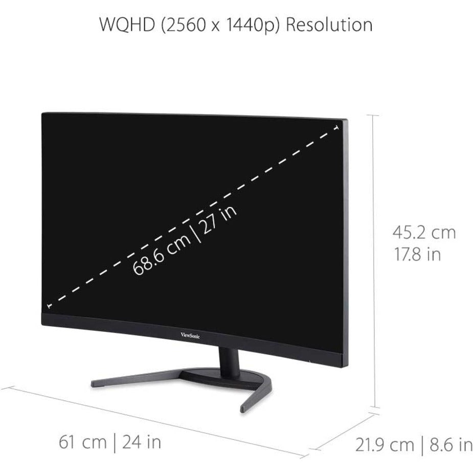 ViewSonic VX2768-2KPC-MHD Widescreen Gaming LCD Monitor, 27" Curved, 144Hz, WQHD, FreeSync Premium