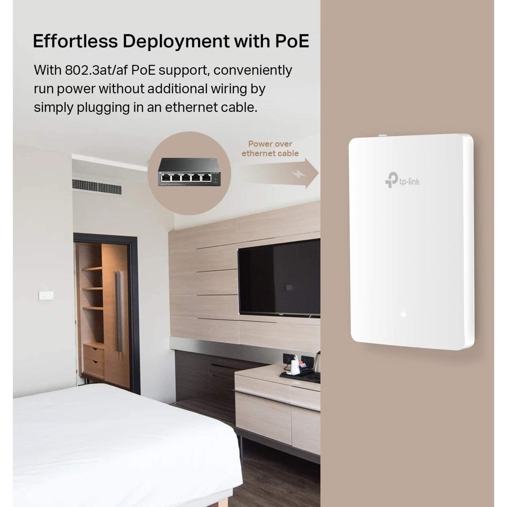 TP-Link EAP235-WALL Omada AC1200 Wireless MU-MIMO Gigabit Wall Plate Access Point, 867Mbps (5GHz) + 300Mbps (2.4GHz), 4 Gigabit Ports, 2 Internal Antennas (4dBi), PoE Passthrough, Band Steering, Load Balance, Beamforming