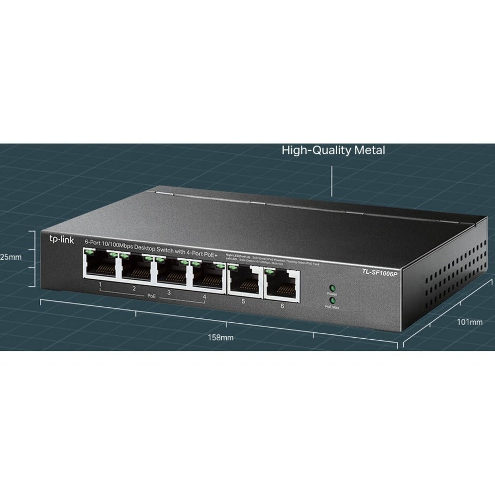 TP-Link TL-SF1006P 6-Port 10/100Mbps Desktop Switch with 4-Port PoE+ Easy Setup and Fast Network Expansion