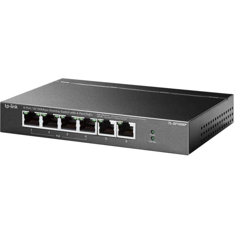 TP-Link TL-SF1006P 6-Poort 10/100Mbps Desktop Switch met 4-Poort PoE+ Gemakkelijke Installatie en Snelle Netwerkuitbreiding.