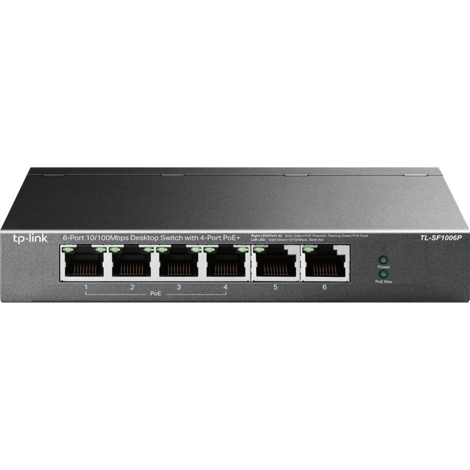 TP-Link TL-SF1006P 6-Poort 10/100Mbps Desktop Switch met 4-Poort PoE+ Gemakkelijke Installatie en Snelle Netwerkuitbreiding.