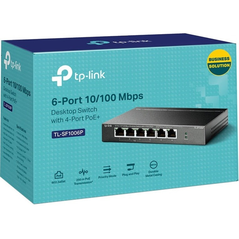 TP-Link TL-SF1006P Interruptor de Escritorio de 6 Puertos 10/100Mbps con 4 Puertos PoE+ Configuración Fácil y Expansión de Red Rápida