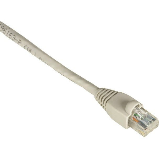 Close-up view of Black Box GigaTrue Cat6 network cable showing beige RJ-45 connector with snagless boot and cable marking