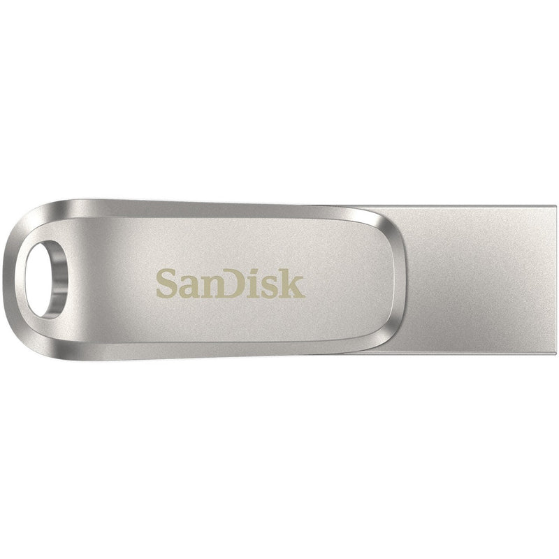 Detail view of SanDisk Ultra Dual Drive Luxe showing metal construction and keyring hole