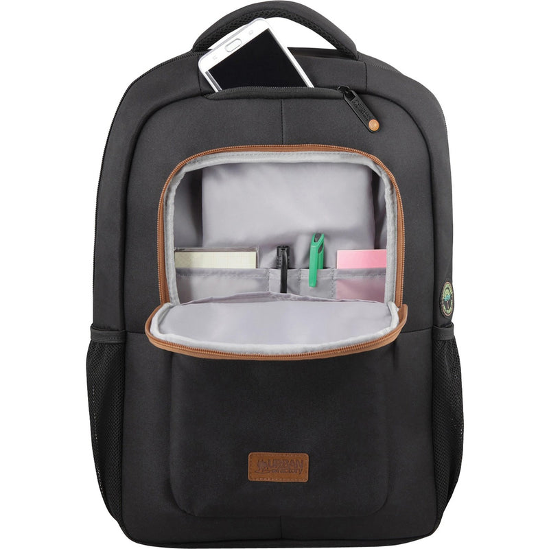 Open front compartment of CYCLEE backpack showing interior organization and storage pockets