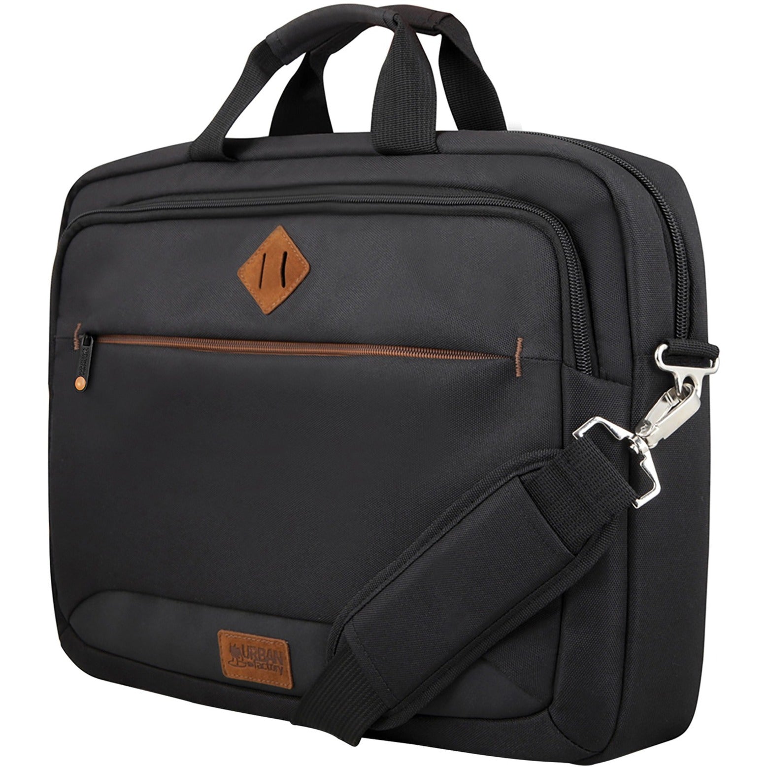 Angled view of Urban Factory laptop case showing handles and shoulder strap-alternate-image3