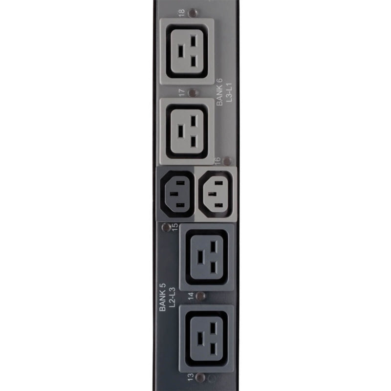 Detailed view of PDU outlet section showing C13 and C19 outlets with status indicators