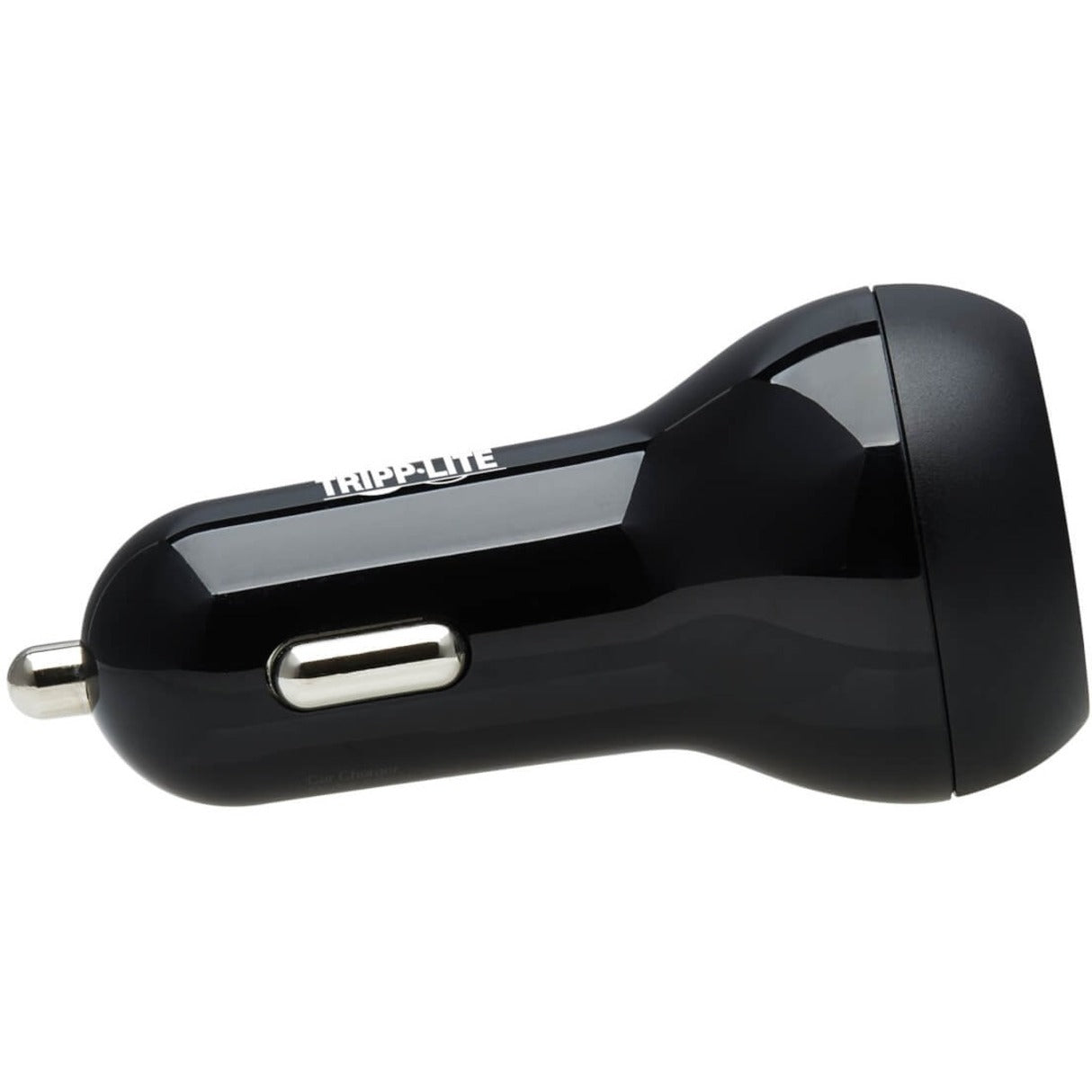 Side profile view of Tripp Lite car charger showing sleek black design-alternate-image3