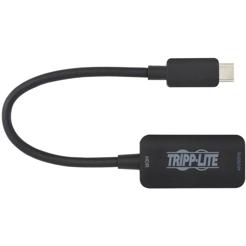 Profile view of Tripp Lite adapter showing curved cable design and branding