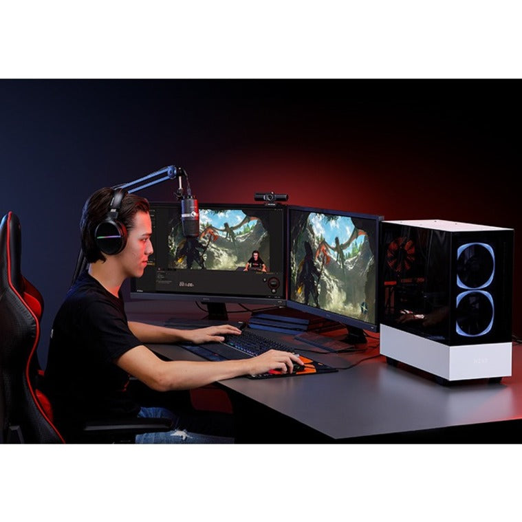 Gaming setup featuring AVerMedia PW513 webcam with active gameplay