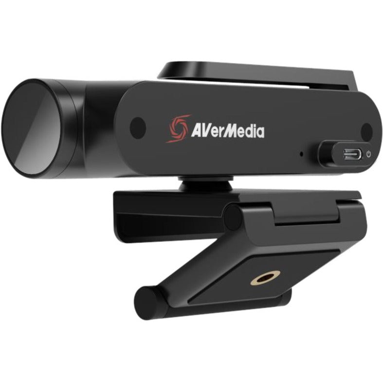 Side view of AVerMedia PW513 webcam showing USB 3.0 port and privacy shutter