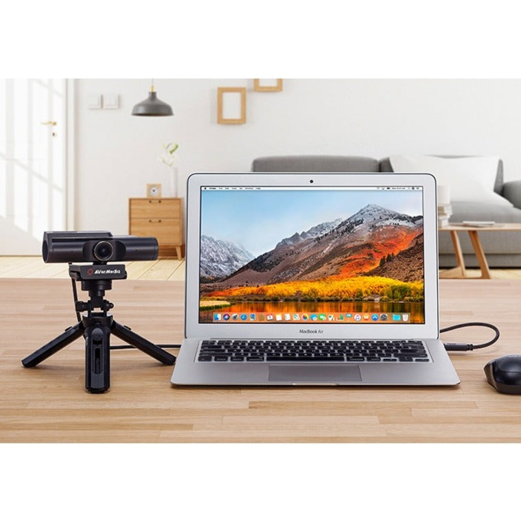 AVerMedia PW513 webcam setup with MacBook Air and accessories