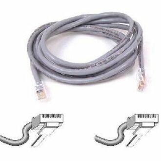 Belkin Cat 5E Plenum STP network patch cable with RJ-45 connectors and gray jacket, shown coiled with connector detail illustrations