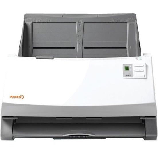 Front view of Ambir ImageScan Pro 340 scanner showing document feeder and control panel