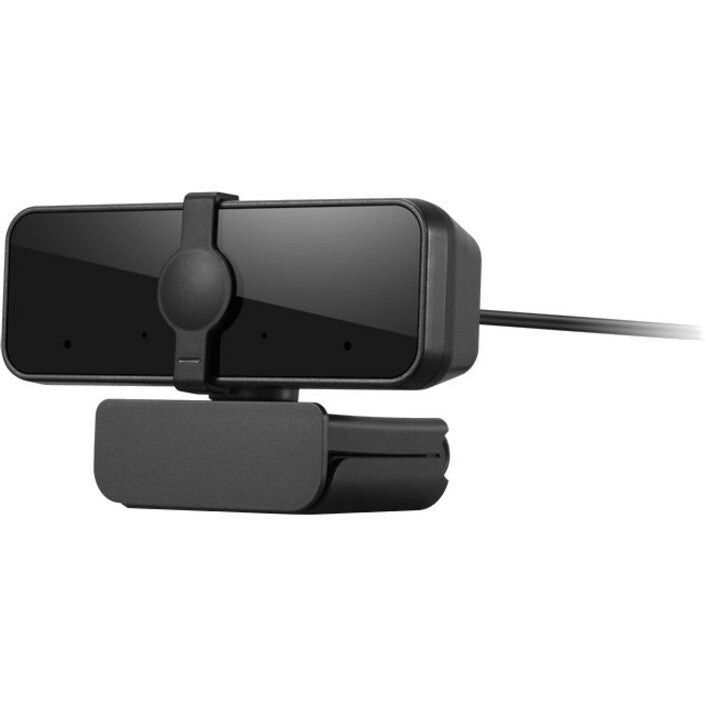 Side view of Lenovo Essential FHD Webcam showing privacy shutter and mounting mechanism