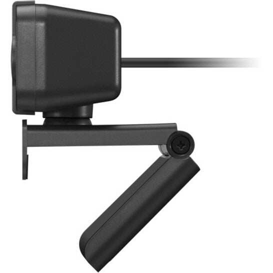 Side angle view of Lenovo Essential FHD Webcam showing adjustable mounting clip