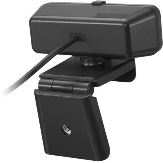 Rear view of Lenovo Essential FHD Webcam displaying mounting clip and cable