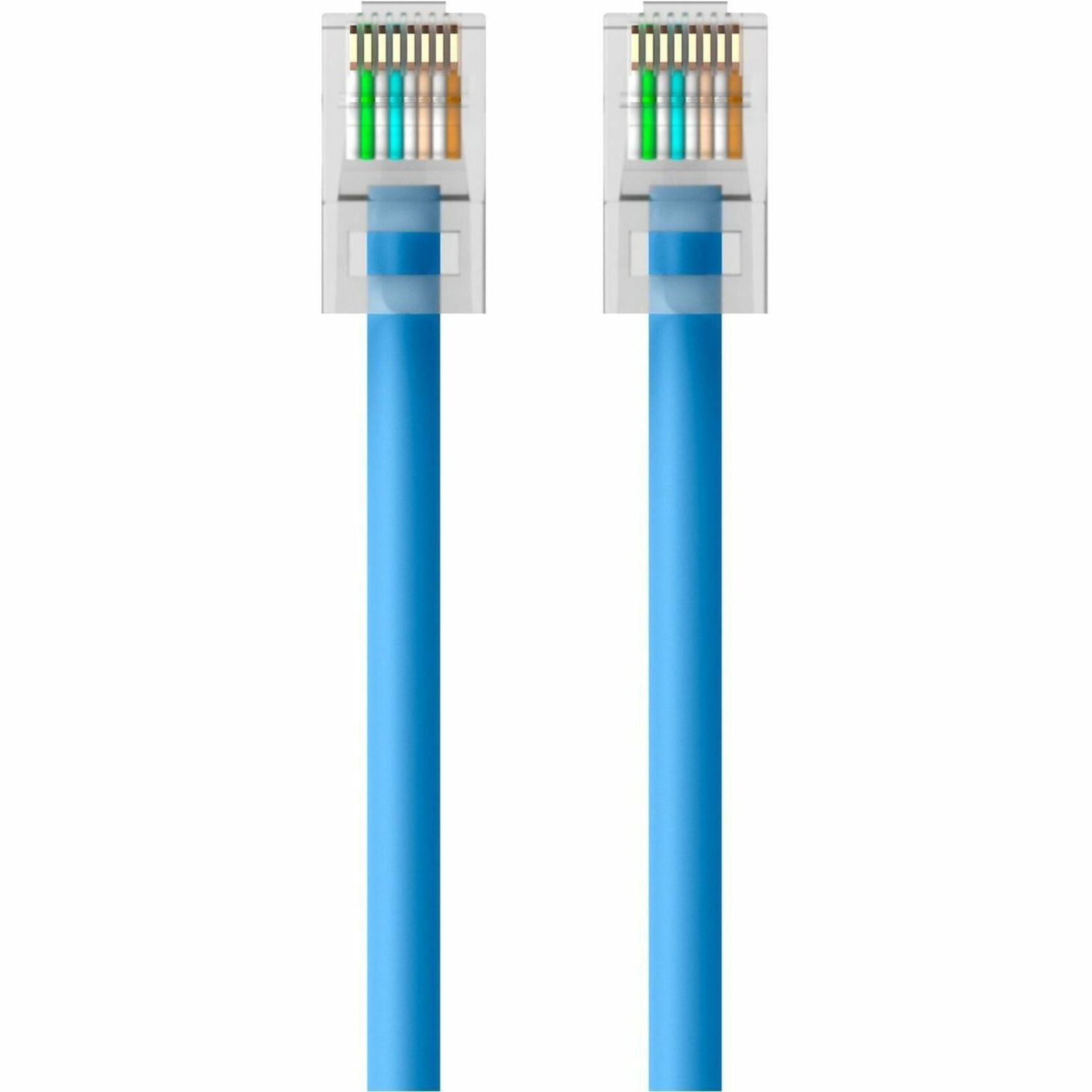 Top view of Belkin Cat 6 cable connector highlighting PowerSum tested pin layout-alternate-image3