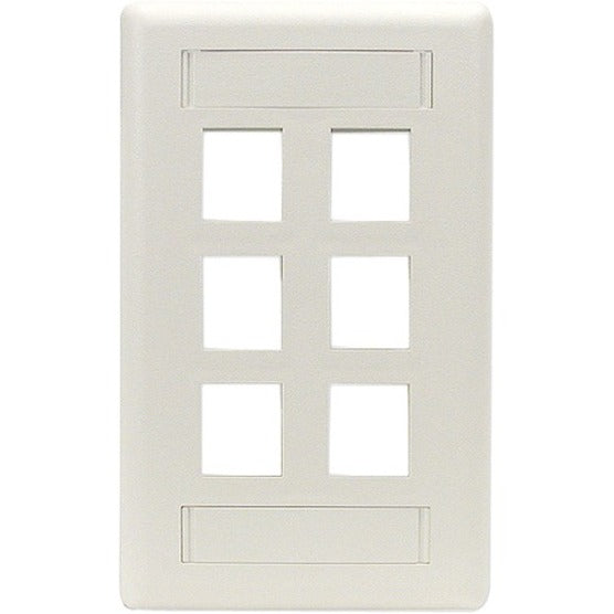 White GigaStation2 network faceplate with six square port openings arranged vertically