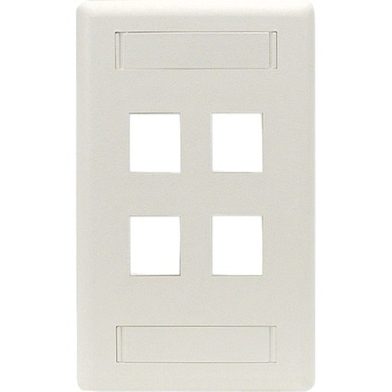 White GigaStation2 network faceplate with four square port openings and dual labeling spaces