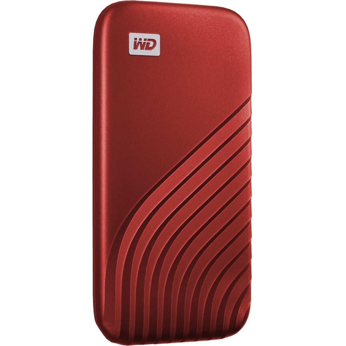 WD My Passport 2TB SSD showing detailed view of the wave pattern design in red finish-alternate-image2