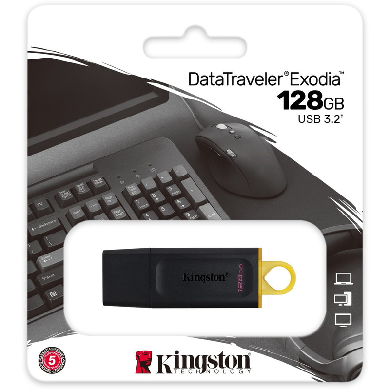 Kingston DataTraveler Exodia retail packaging showing compatibility information and warranty details