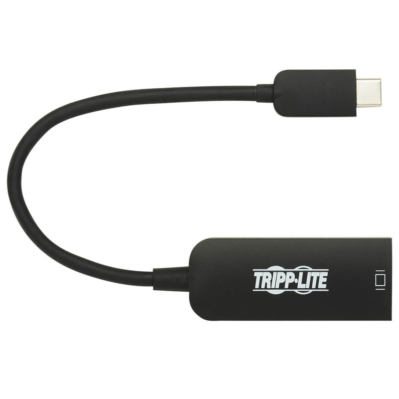 Side view of Tripp Lite adapter showing slim profile and cable flexibility