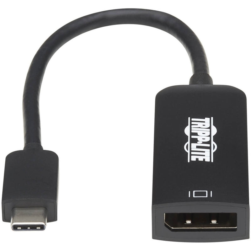 Close-up view of Tripp Lite adapter showing USB-C connector and DisplayPort end