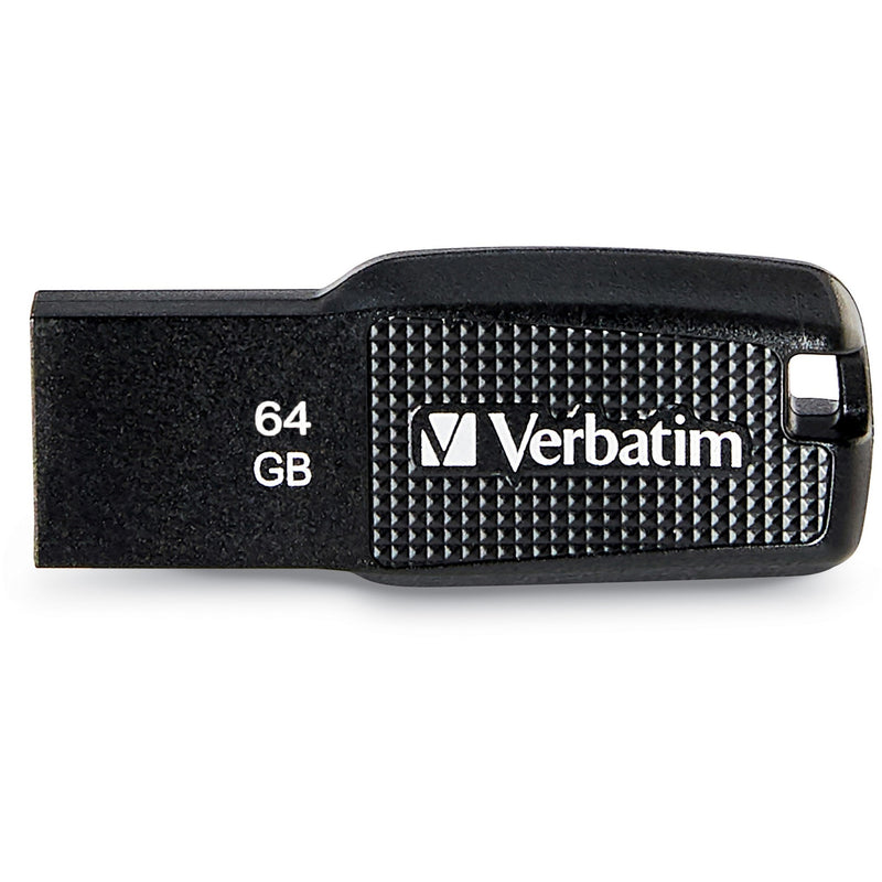 Top view of Verbatim 64GB USB drive showing detailed texture pattern and capacity marking