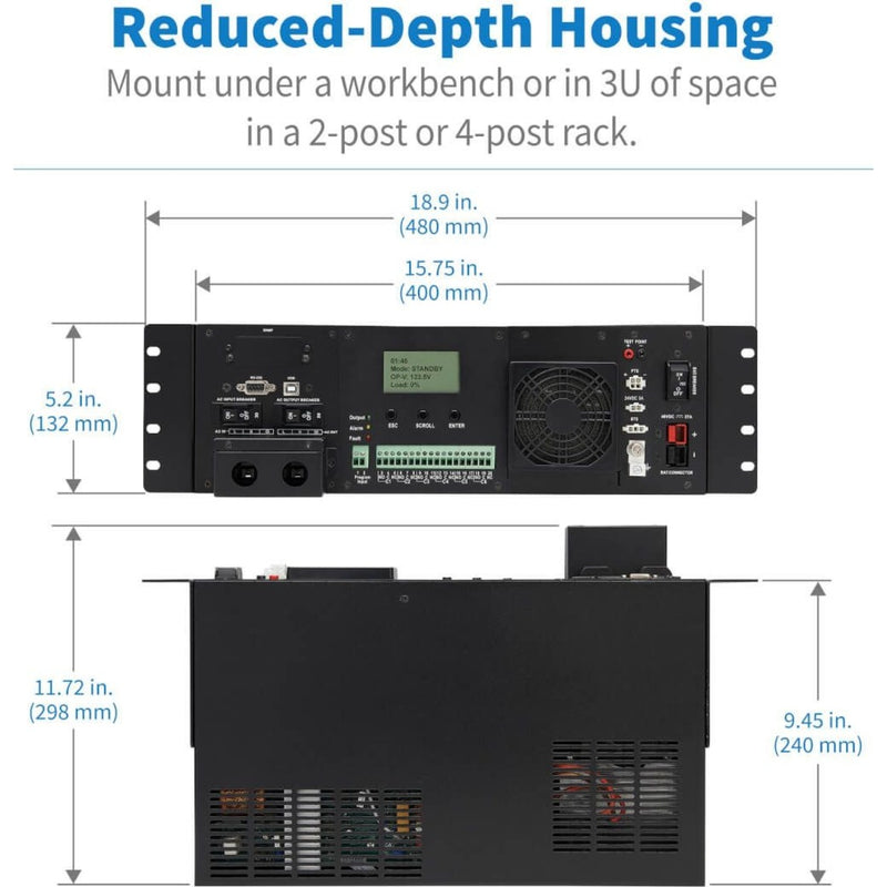 Dimensional diagram of SMART1524ET UPS showing mounting specifications