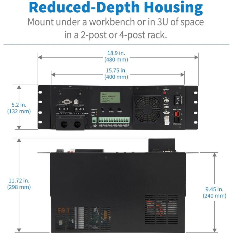 Dimensional diagram of SMART1548ET rack mount UPS