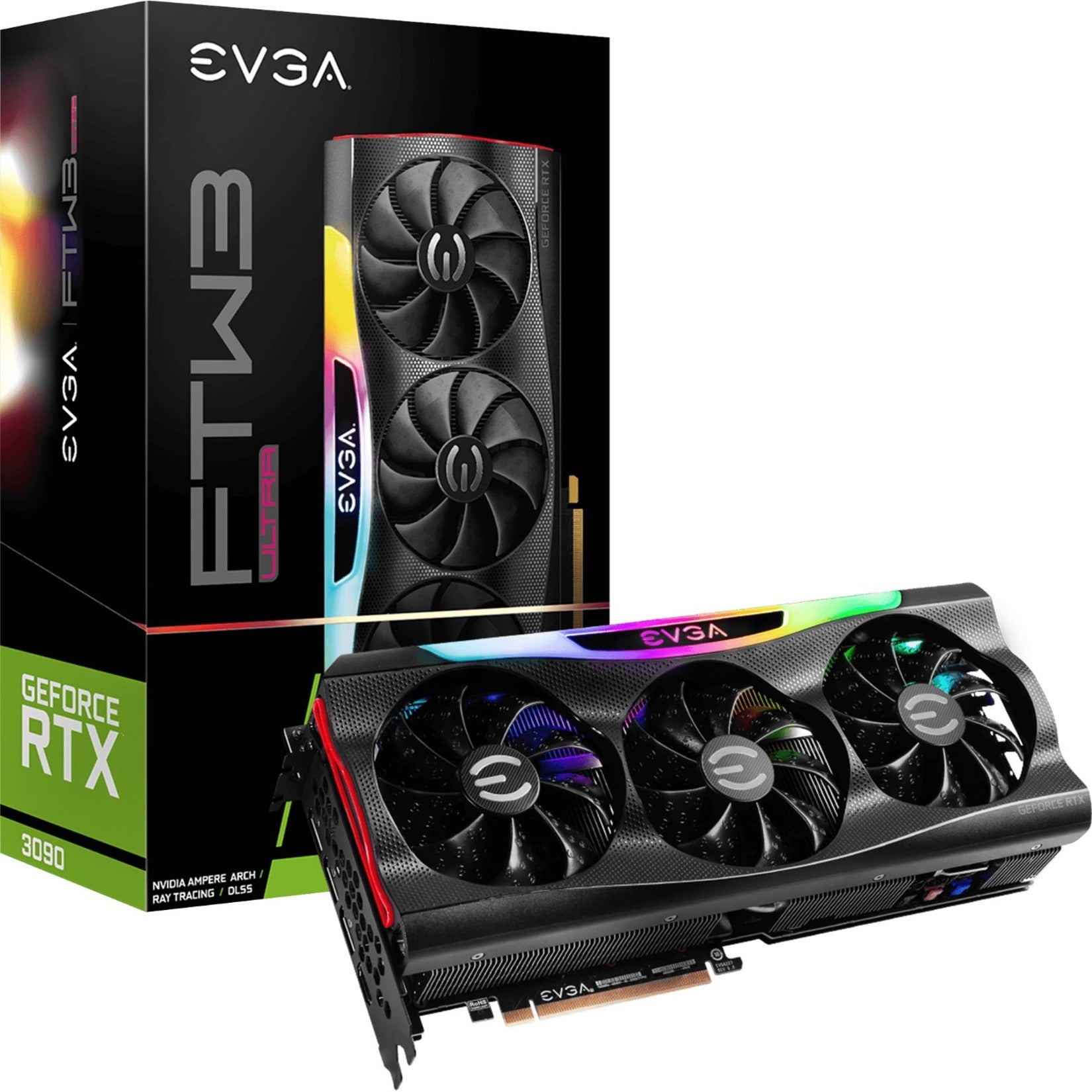 بطاقة الرسوميات EVGA 24G-P5-3987-KR GeForce RTX 3090 FTW3 ULTRA GAMING، 24GB GDDR6X، تقنية iCX3، إضاءة LED ARGB، لوحة خلفية معدنية