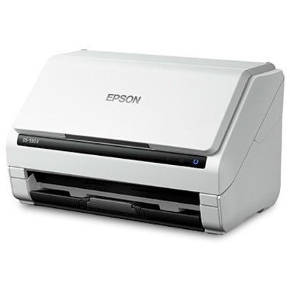 Side angle view of Epson DS-530 II scanner emphasizing connectivity features