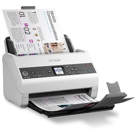 Side angle view of Epson DS-730N showing document feeding process