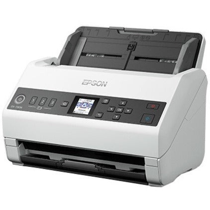 Profile view of Epson DS-730N showing compact design and sleek housing