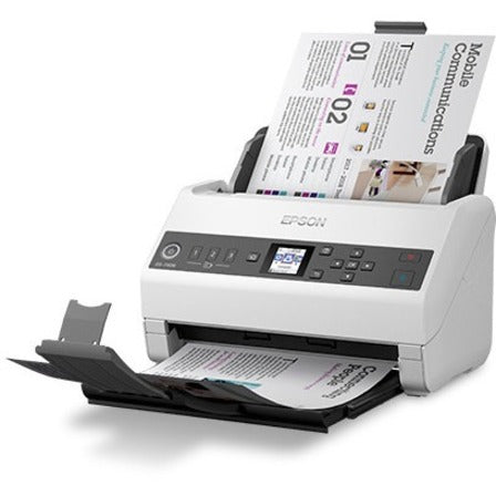 Epson DS-730N actively scanning documents with paper in feed system