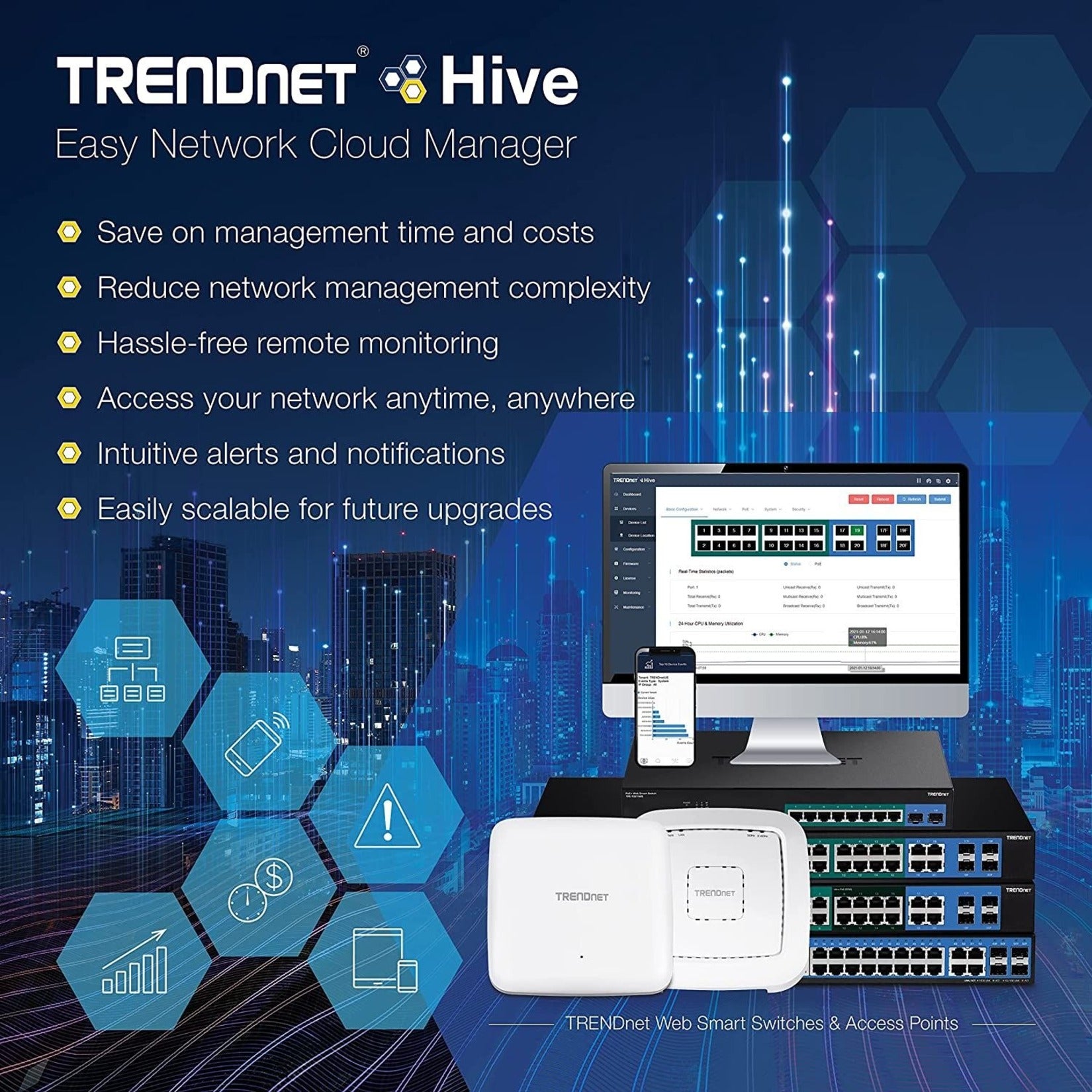 TRENDnet Hive cloud management interface showing network monitoring and control features-alternate-image5