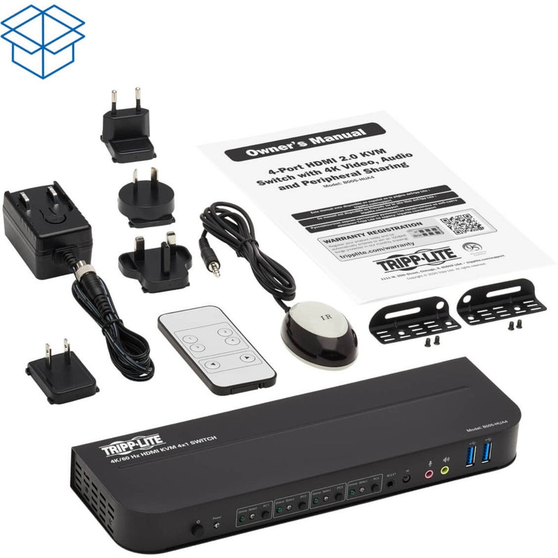 Image showing all included KVM switch components and accessories